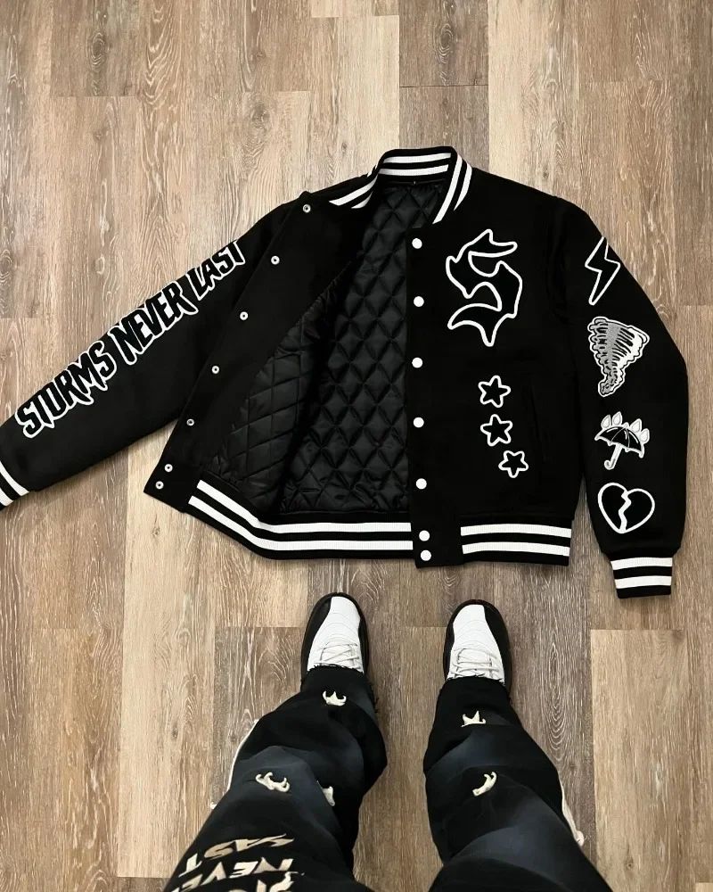 Retro Gothic Alphabet Embroidery Oversized Motorcycle Uniform Baseball Uniform Men's Y2K New Trend Harajuku Hip-Hop Joker Jacket