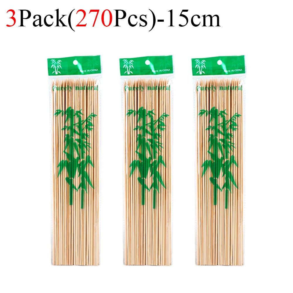 90/450pcs Bamboo Stick Food Grade Bamboo Skewer Sticks Disposable Natural Wood Long Stick Barbecue Fruit BBQ Tools 15/20/25/30cm