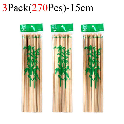 90/450pcs Bamboo Stick Food Grade Bamboo Skewer Sticks Disposable Natural Wood Long Stick Barbecue Fruit BBQ Tools 15/20/25/30cm