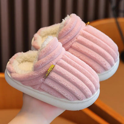 Winter warm cotton slippers for adults and children Toe Wrap Cotton Slippers Thick Soft Sole Slides Men Women Non-slip Shoes