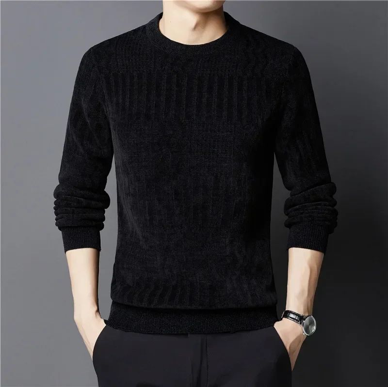 Brand Clothing High Quality Fashion Sweaters Male Slim Fit Casual Knitted Pullover Man Casual Round Neck Sweaters Black Grey