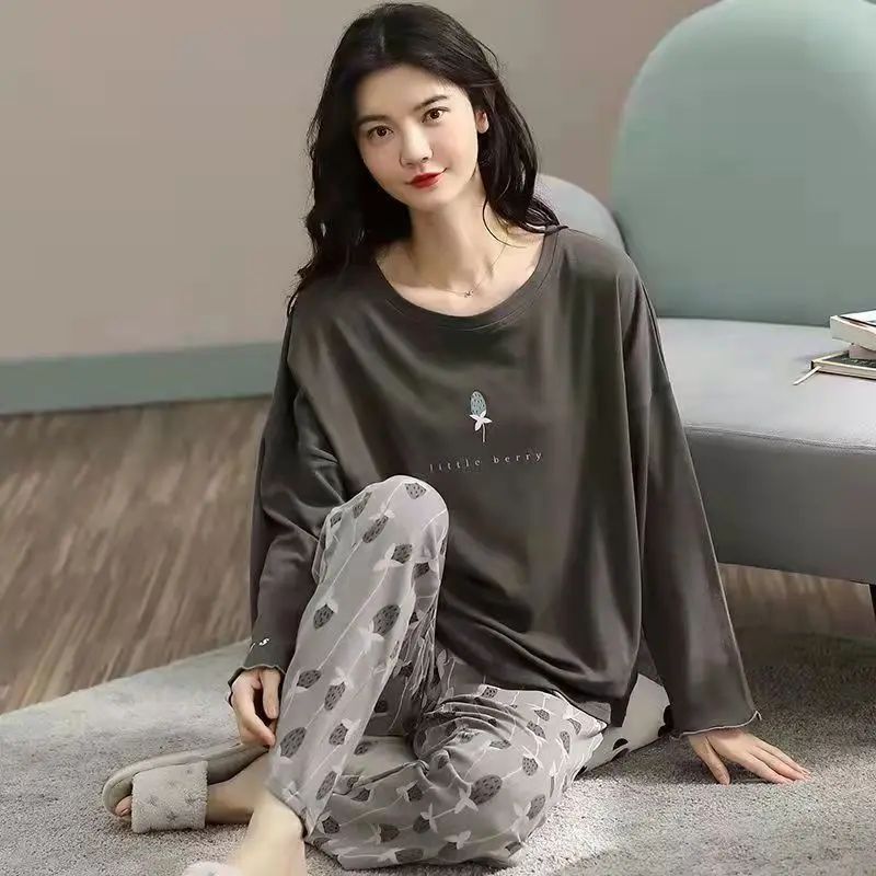 Pyjamas Set for Women's Plus Size Student Long Sleeve Spring and Fall Loungewear Ladies Simple Loose Homewear Casual Sleepwear