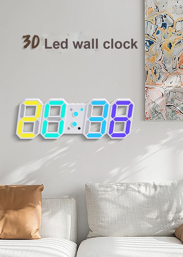 3D LED Digital Wall Clock RGB Modern Design Living Room Decor Date/Temperature Table Alarm Nightlight Brightness Desktop Clocks