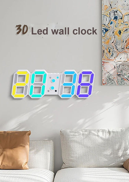 3D LED Digital Wall Clock RGB Modern Design Living Room Decor Date/Temperature Table Alarm Nightlight Brightness Desktop Clocks