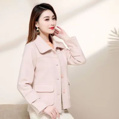 Short Woolen Coat for Women Casual Elegant Autumn Winter New Style Korean Version Polyester Fiber Commute Style Pure Color