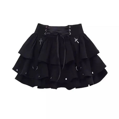 Black Y2K Spicy Girl Bow Tie Cake Skirt High Waist A- Line Mini Skirt Women's Summer New Design Sense Skirts for Girls