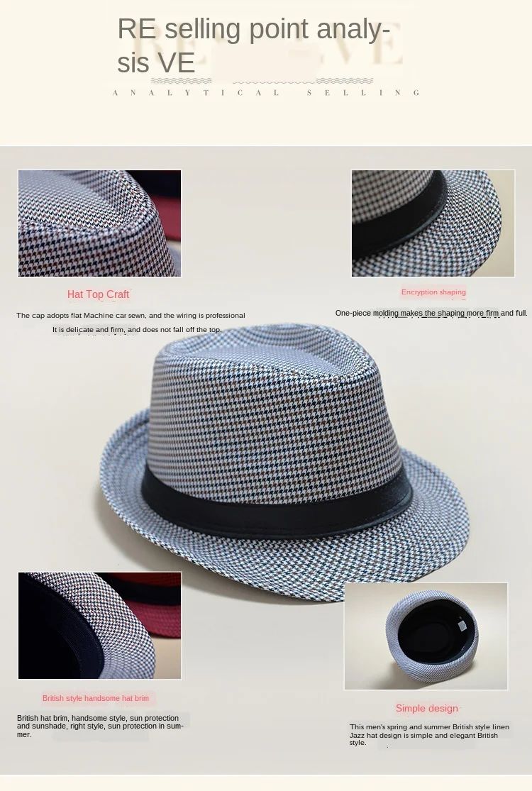 Fashionable Elegant Vintage Unisex Classic Summer Hat with Brim for Men and Women in Black, White, Red, Panama Top Jazz Beach Fe