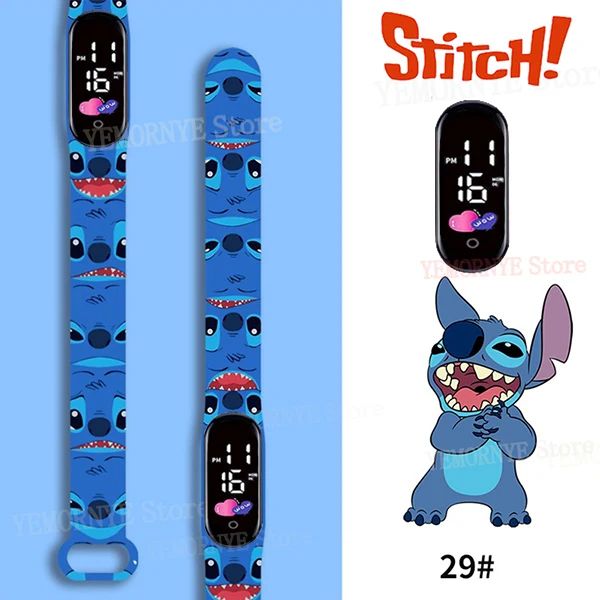 Disney Stitch Digital Kids' Watches Anime Figures LED Luminous Watch Touch Waterproof Electronic Sports Watch Kids Birthday Gift