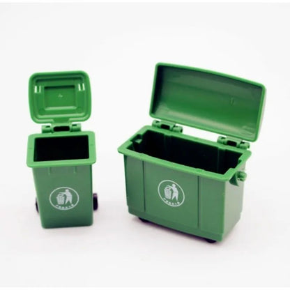 1 conjunto de mini lixeiras, mini lixeiras de saneamento para casa de bonecas, cena externa com o modelo de mini carro de ferramenta de mudança de mercadorias