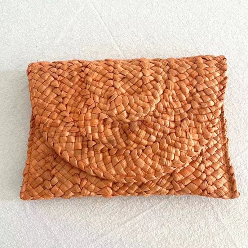 Fashionable Corn Husk Straw Bags Hand-woven Women Clutch Envelope Handbag Long Purse for Female Summer Beach Bag Bolsa 2024