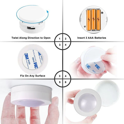 Luzes de LED Sem Fio com Controle Remoto Dimerizável a Pilha para Cozinha, Armário e Guarda-Roupa