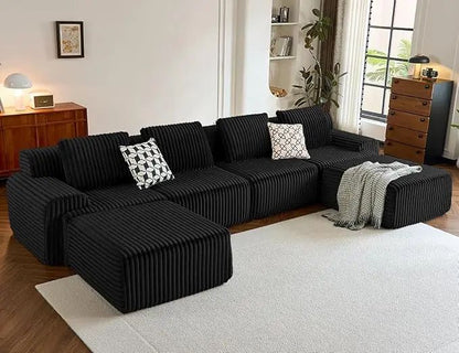 Oversized U-Shaped Corduroy Sectional Sofa Set with 2 Ottomans Deep Seat Boneless Comfortable Living Room Couch