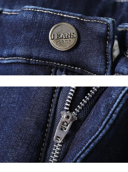 Calça Jeans Masculina de Inverno Forrada de Lã Grossa Sherpa Casual de Negócios Veludo Reta Masculina de Lã Pelúcia Clássica Elástica