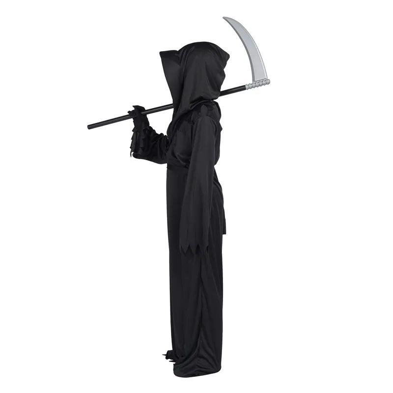 Dark Ghost Scary Costume with Reaper's Scythe for Kids Red-Eyed Death Scary Costume with Chain for Kids Gifts