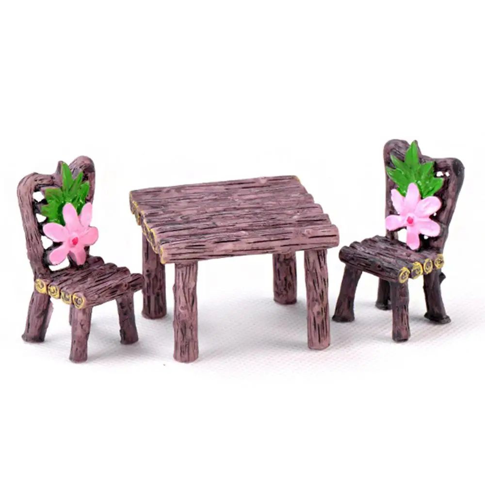 1SET Doll House Miniature Bench Stools White Chair Cute Fairy Garden Gnome Moss Terrarium Bonsai DIY Craft Home Decoration