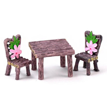 1SET Doll House Miniature Bench Stools White Chair Cute Fairy Garden Gnome Moss Terrarium Bonsai DIY Craft Home Decoration
