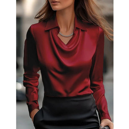 Women Fashion Solid Color Shirt Collar Blouse Tops 2025 Spring Autumn Casual Long Sleeve Office Shirt Elegant Top Female Blouses