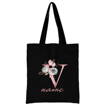 Custom Free Name Canvas Bags Women Shoulder Bag Handbags Pink Letter Beach Bags Tote Casual Woman Grocery Eco Shopping Bag