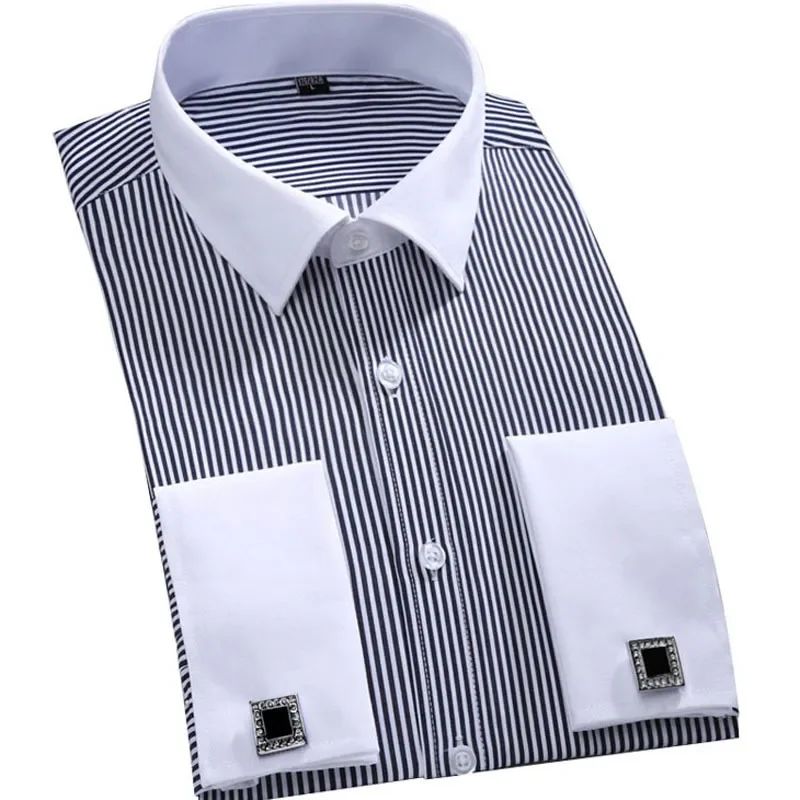 2024 New M~6XL Men's French Cuff Dress Shirt Yellow -White-Purple-Black Long Sleeve Formal Business Buttons Regular Fit Comfort