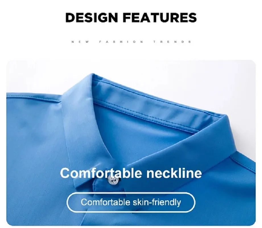 Men's Ice Silk Business Shirt Short Sleeve Anti-wrinkle Iron-free Seamless Shirt Highly Elastic Comfortable Wear Gift for Man
