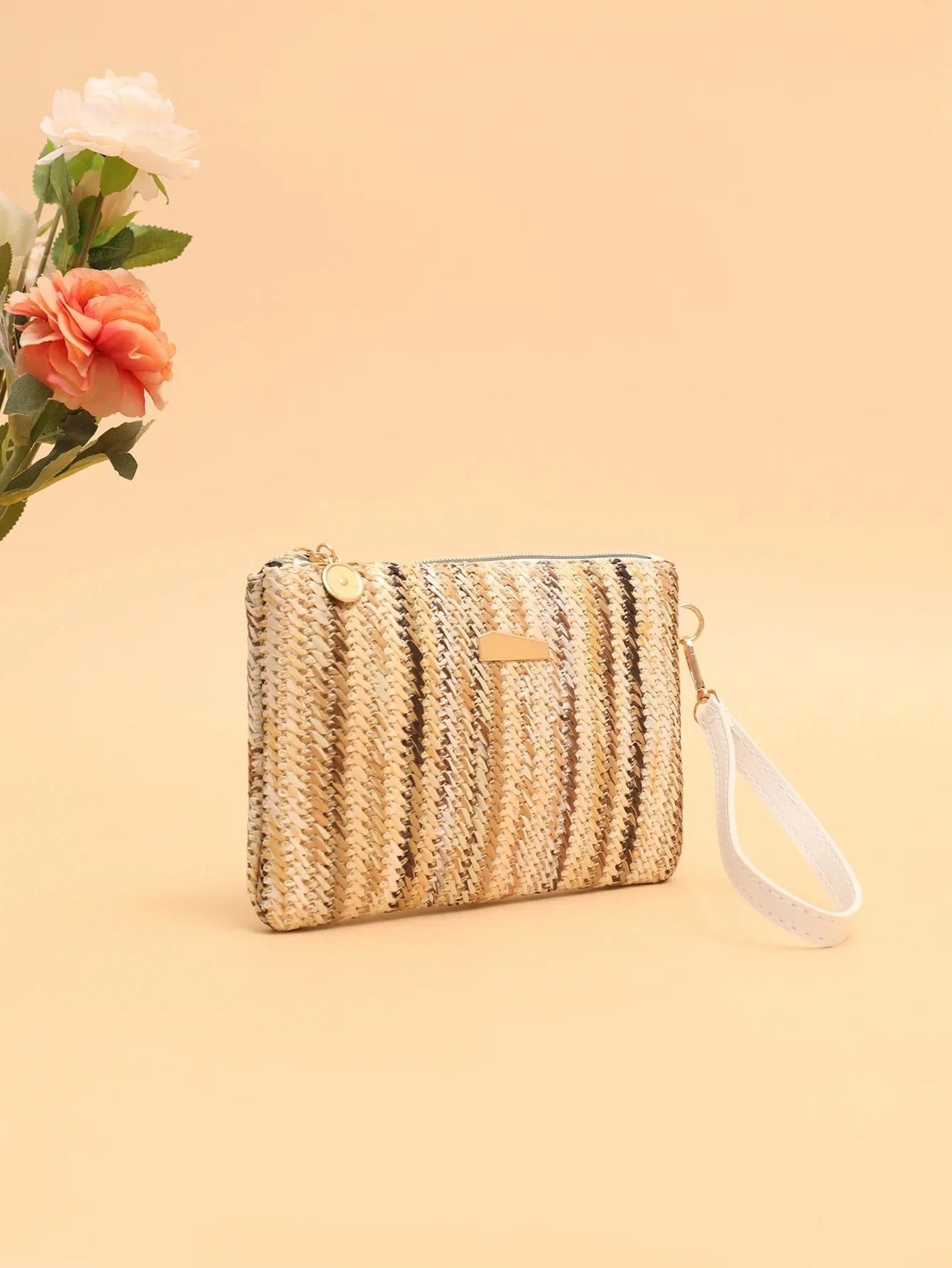 Rattan Knitting Women Straw Bags Fashion Colorful Summer Beach Clutch Bag Female Woven Wristlet Bag Wallet Money Coin Purse