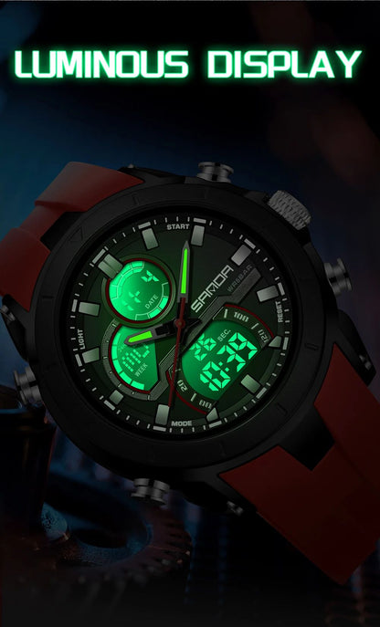 SANDA Mens Watches Countdown Waterproof Alarm Clock Wristwatch Multifunctional Luminous Men Quartz Digital Watch Alarm Clock