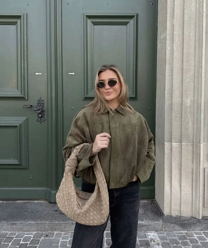 Fall Winter Pilot Jacket Batwing Sleeve Zipper Loose Fleece Outerwear Casual Top for Women Comfortable Soft Fabric Coat