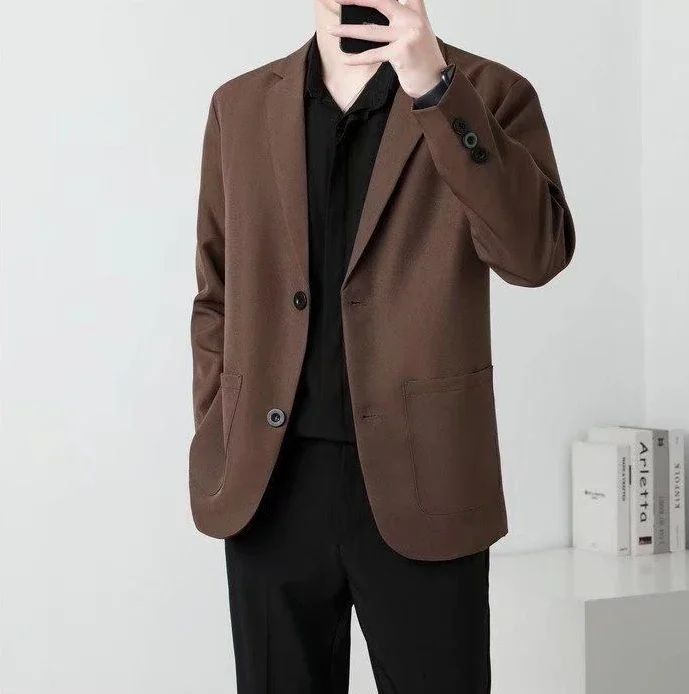 Brown Oversize Plus Big Size Jacket for Men Long Man Suits and Blazers Coats Fashionable Fashion 2025 New in Simple Breasted