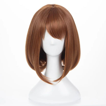 Anime My Hero Academia Ochako Uraraka Peruca Sintética Curta Bob Marrom Resistente ao Calor Peruca de Fantasia Cosplay