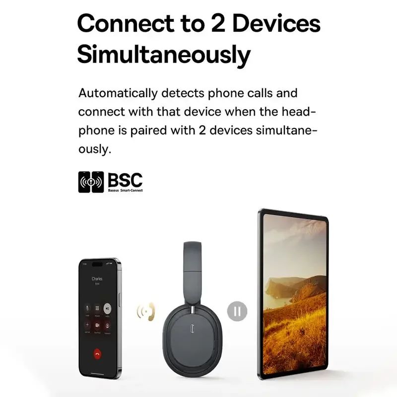 Fone de Ouvido Sem Fio Baseus Bowie D05 Bluetooth 5.3 Fone de Ouvido Nível HIFI Driver de 40mm Dobrável Over Ear 70 Horas de Duração