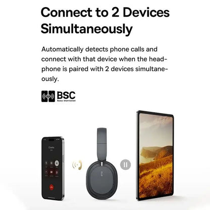 Fone de Ouvido Sem Fio Baseus Bowie D05 Bluetooth 5.3 Fone de Ouvido Nível HIFI Driver de 40mm Dobrável Over Ear 70 Horas de Duração