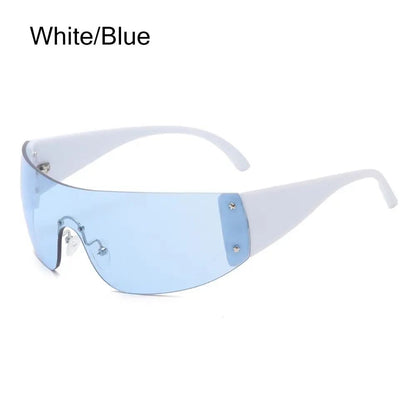 New Y2K Rimless Punk Sunglasses Goggle Women Men Luxury Brand Wrap Around Sun Glasses Five Star Eyewear Sports One Piece Shades