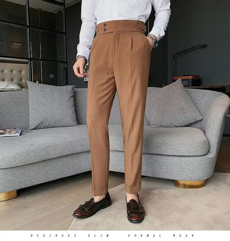 Calça Masculina Nadir Coffee Color Clássica Estilosa Paris Botão Prega Única Emagrece Suaviza Sua Silhueta Calça Social Casual