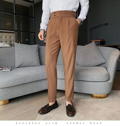 Calça Masculina Nadir Coffee Color Clássica Estilosa Paris Botão Prega Única Emagrece Suaviza Sua Silhueta Calça Social Casual