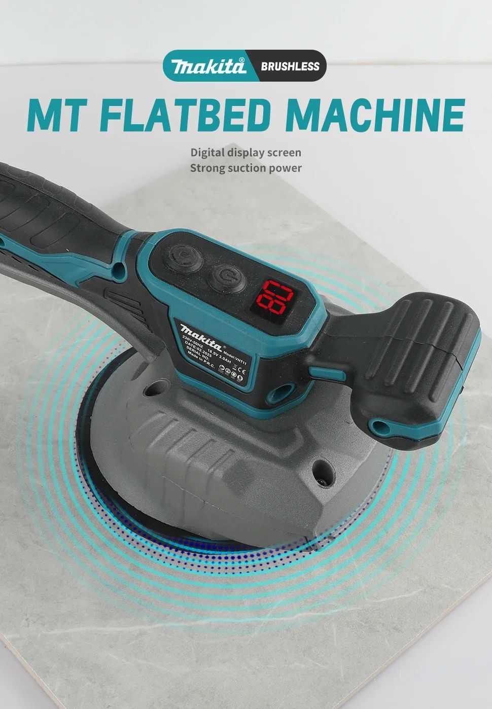 Nivelador de Azulejos Makita: 8 marchas, frequência de vibração de 10000 rpm, 7500 mAh, adequado para vários materiais, com display digital e fácil de usar