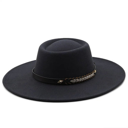British Style Felt Fedoras Hats for Women9.5CM Wide Brim Men Formal Luxury Jazz Caps Bowler Wedding Dress Hat Chapeau Femme