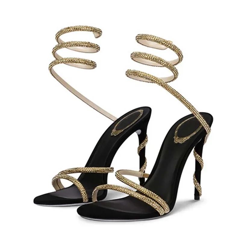 Eilyken Fashion Cristal Salto Agulha Salto Alto Sandálias Femininas Estilo de Rua Sexy Bico Aberto Festa de Casamento Baile Sapatos com Tira no Tornozelo