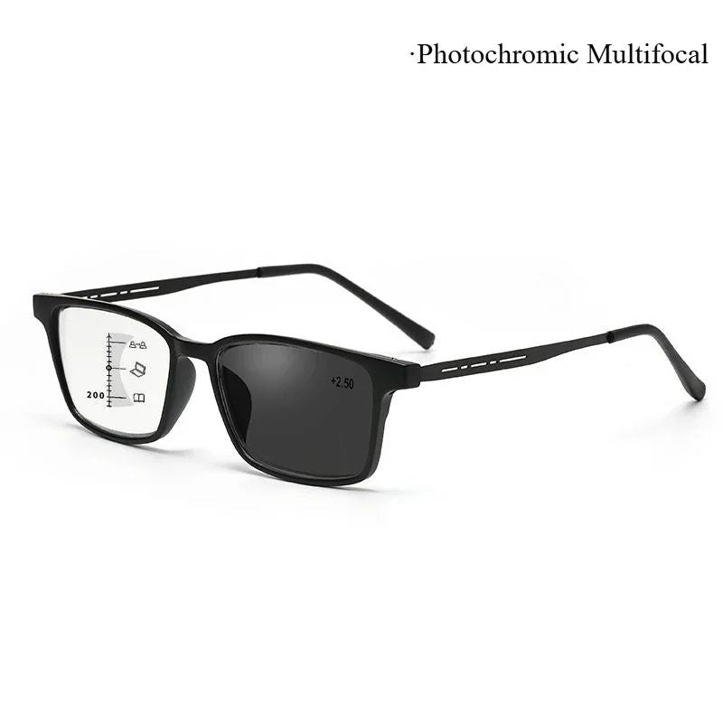 Óculos Multifocal Fotocromático para Presbiopia Armação Quadrada Óculos de Leitura para Negócios Luz Azul Lentes Acabadas para Vista Longa