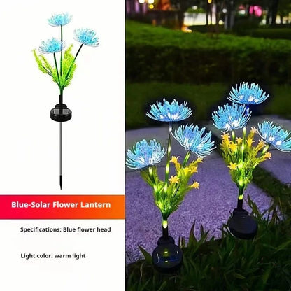LED Solar Red Magic Lily Xmas Lights with 3 Heads Glowing Flowers Stems Outdoor Seashore Yard Garden Lawn Decoration Flower Lamp