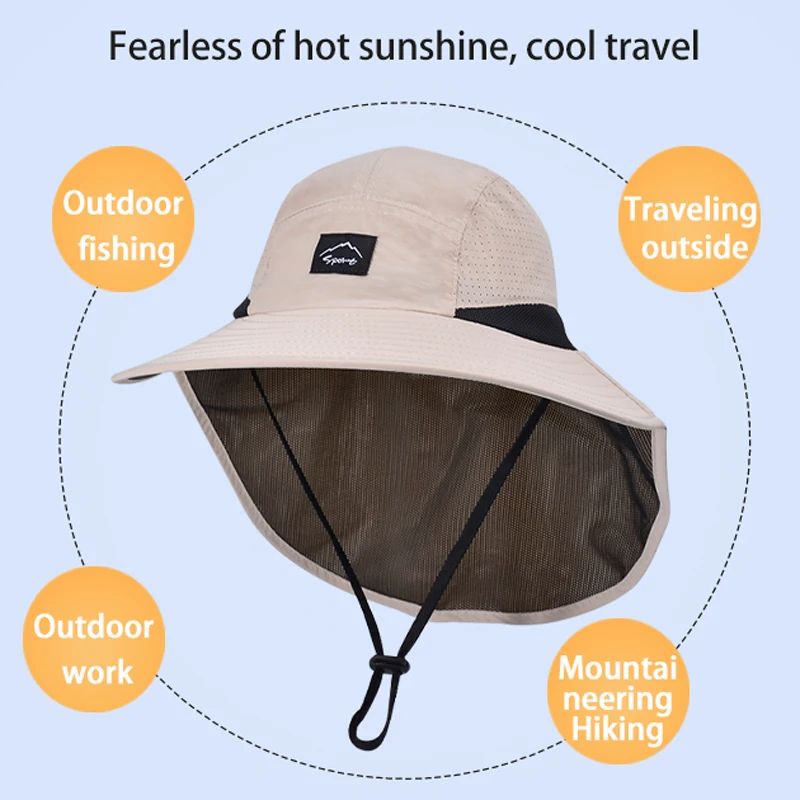 Summer MEN Shawl Fisherman Hat Quick Drying Breathable Sunshade Hat Outdoor Sun Protection Fishing Hat