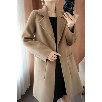 Autumn Winter Girls Fashion Mid-Long Jackets Female Casual Woolen Blends Coats Clothes Lady Korean Fashion Designer Coat