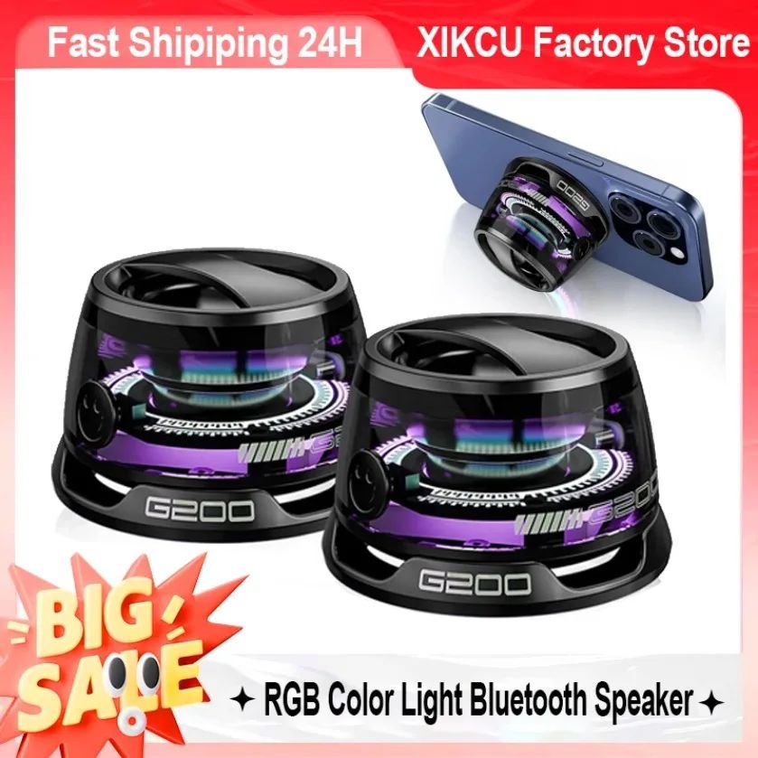 Caixa de Som Bluetooth Portátil XIKCU G200 RGB Magnética BT5.0 Mini Som 7 Horas de Reprodução Suporte para Celular