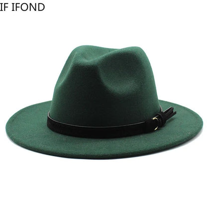 Gangster Trilby Felt Fedora Hat European American Wide Brim Top Jazz Caps Women Men Wool White Wedding Hat 56-58-61CM