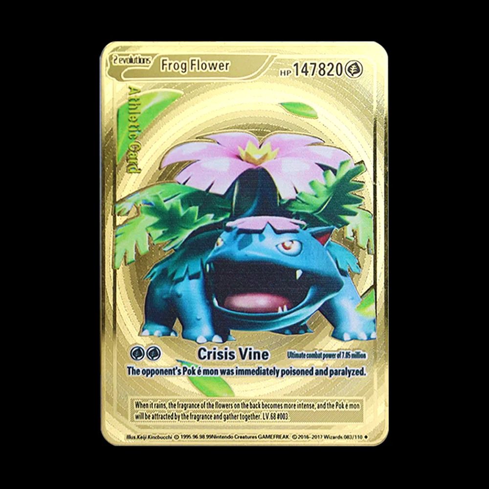 Pokémon 183200 Pontos Alto HP Cartas de Metal Douradas Pretas Inglês Francês Vmax Mega GX Coleção de Cards Charizard Pikachu Mewtwo