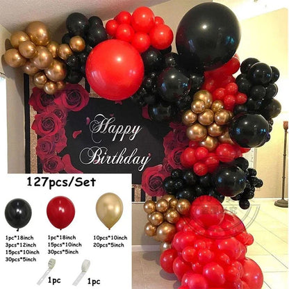 127pcs Red and Black Gold Balloons Garland Arch Kit Birthday Theme Party Decoration Valentines Day Wedding Party Air Globos