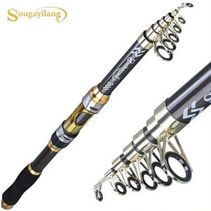 Sougayilang Vara de Pesca de Spinning 2,1m-3,6m Carbono para Truta Carpa Vara de Pesca Telescópica Vara de Pesca com Isca Material de Pesca