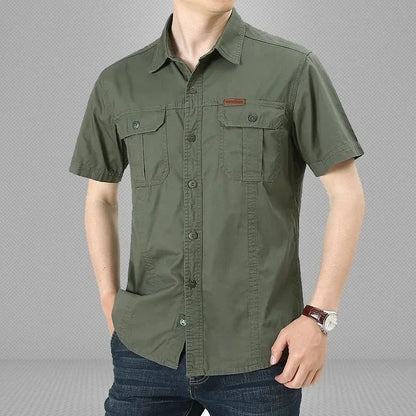 Summer Quick Dry Short Sleeve Mens Army Fan Tactical Shirts Male Solid Thin Lapel Cargo Shirt Tops Outdoor Hiking Military Shirt
