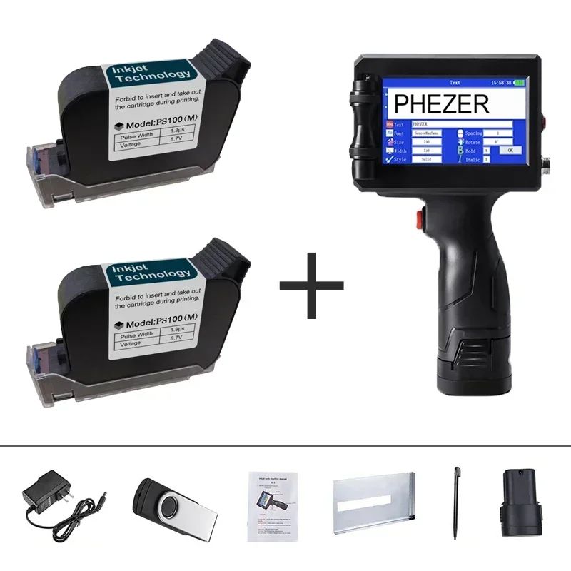 Phezer P15 12.7mm Label Printer QR Bar Batch Code Date Number Logo Expiry Date Handheld Inkjet Printer 28 Languages Portable