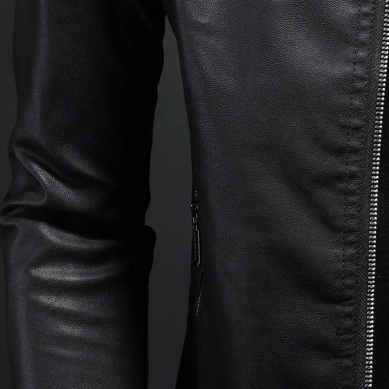Motorcycle PU Leather Jacket Men Winter Leahter Jacket Male Stand Collar Casual Windbreaker trendy mens clothing black blue coat
