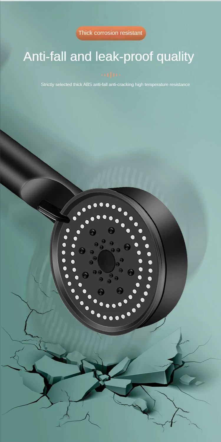 Black 5 Modes Shower Head Adjustable High Pressure Water Saving Shower Head Water Massage Shower Head Bathroom Accessories